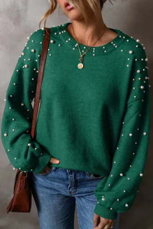 Holiday Green Pearled Sweater