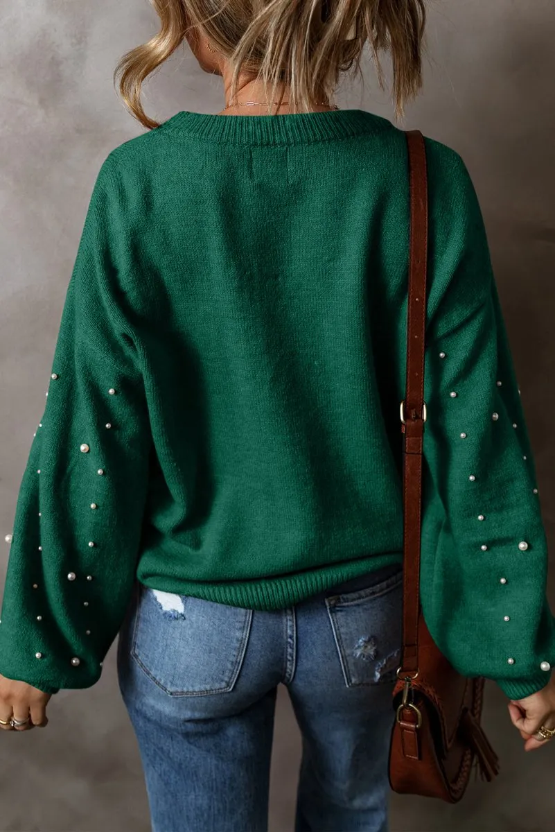 Holiday Green Pearled Sweater