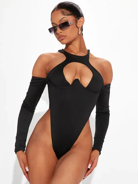 Hollow Out Long Sleeve Bodysuits