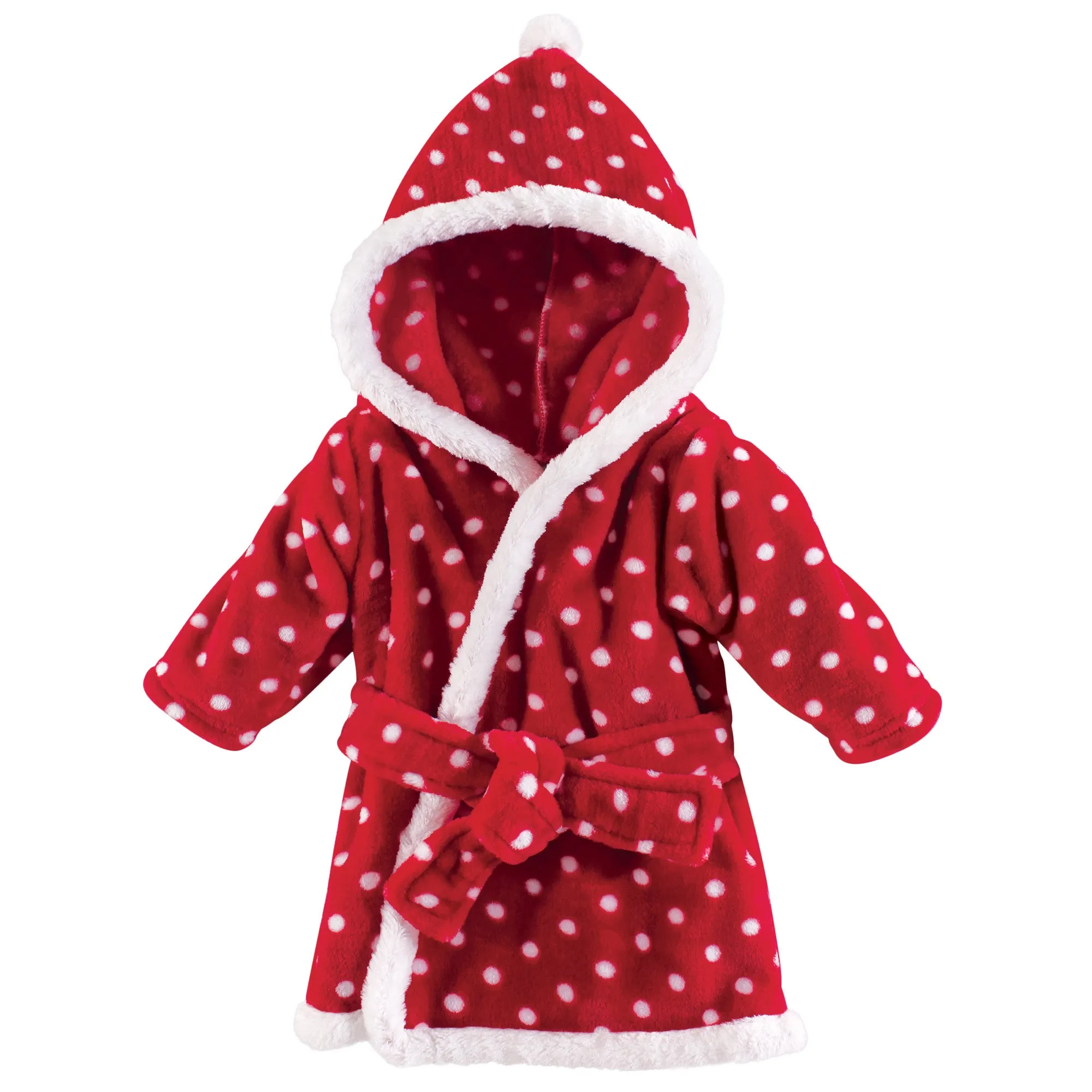 Hudson Baby Plush Animal Face Bathrobe, Red Polka Dot