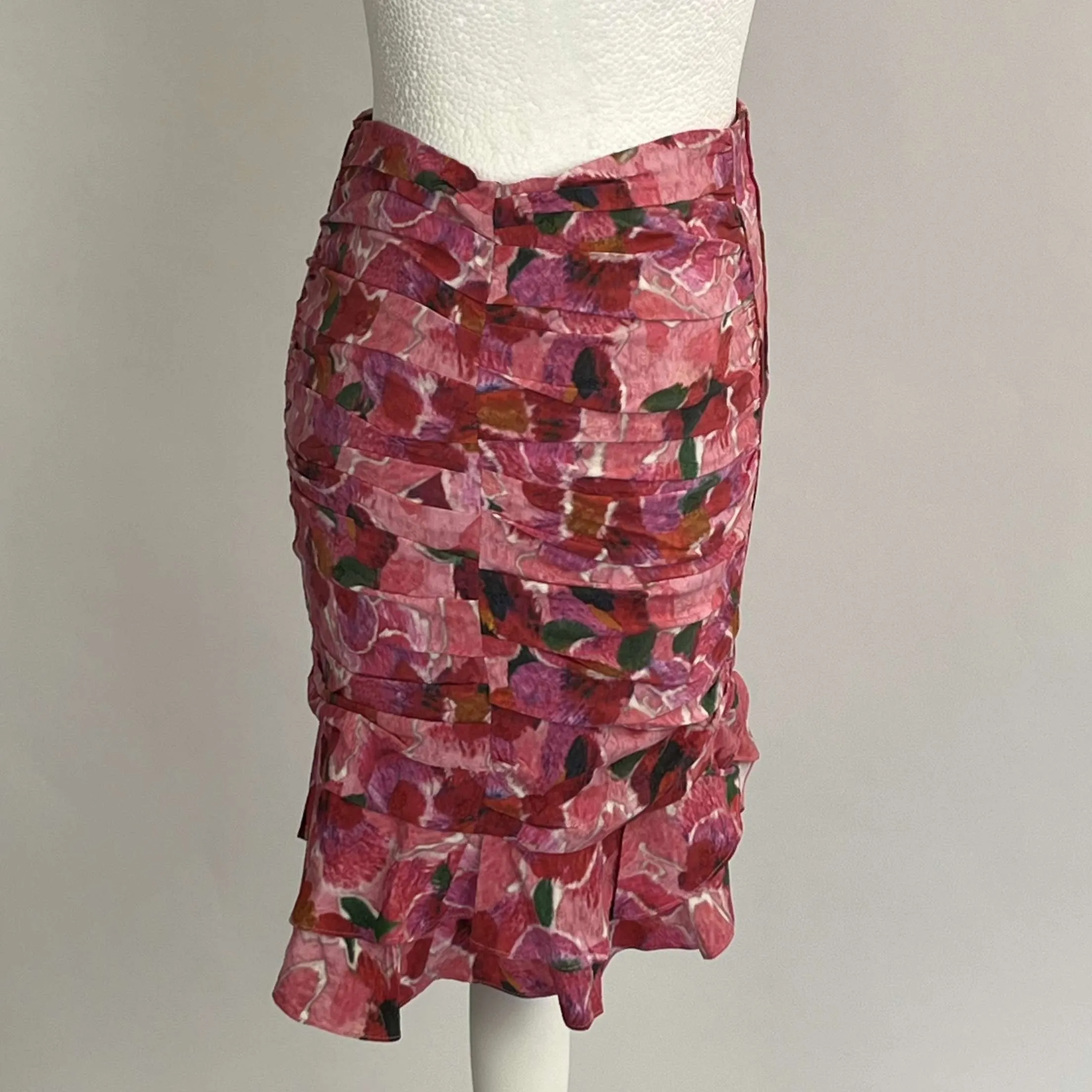 Isabel Marant Pink Print Silk Mix Mini Skirt XS