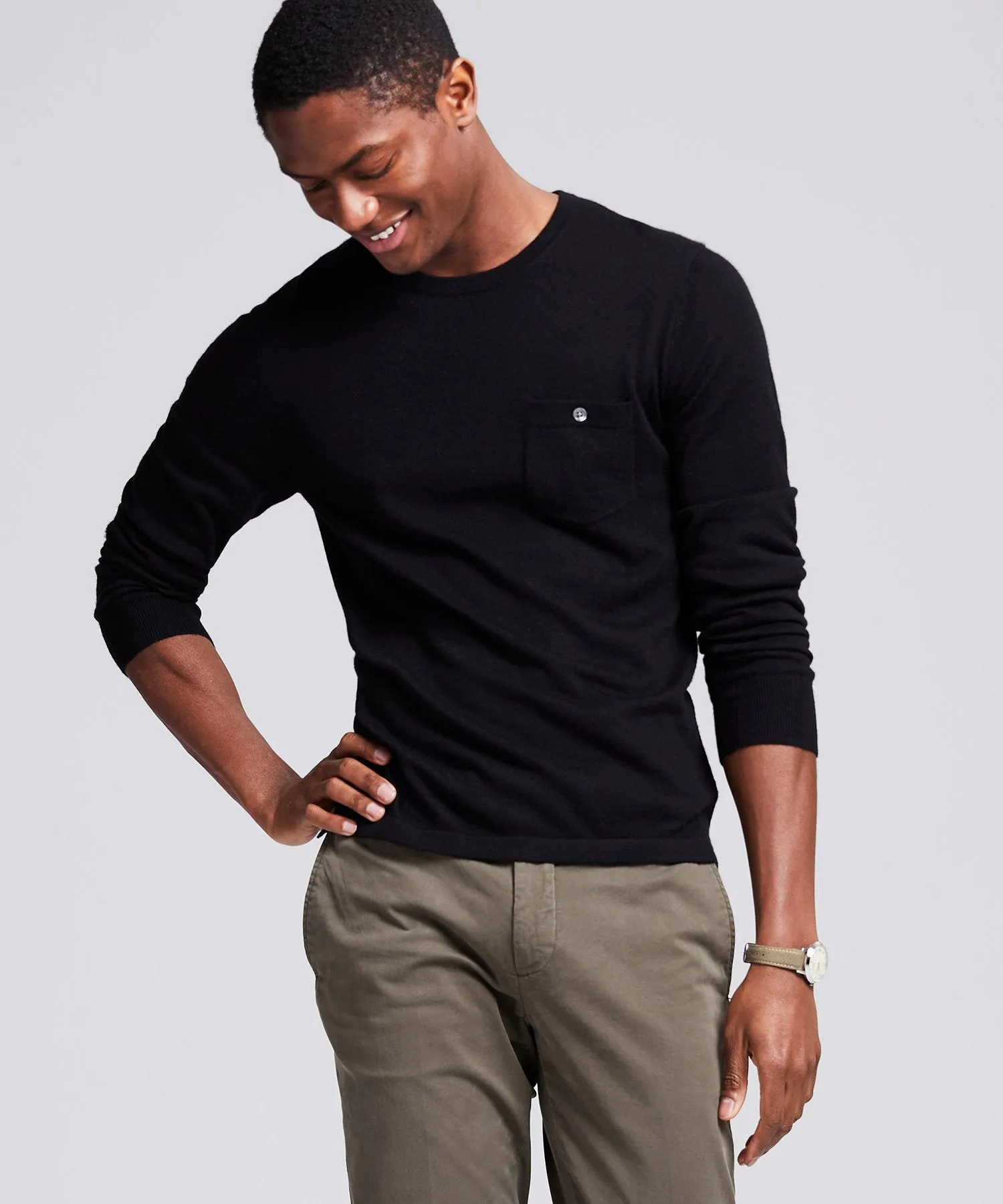 Italian Cashmere T-Shirt Sweater in Black