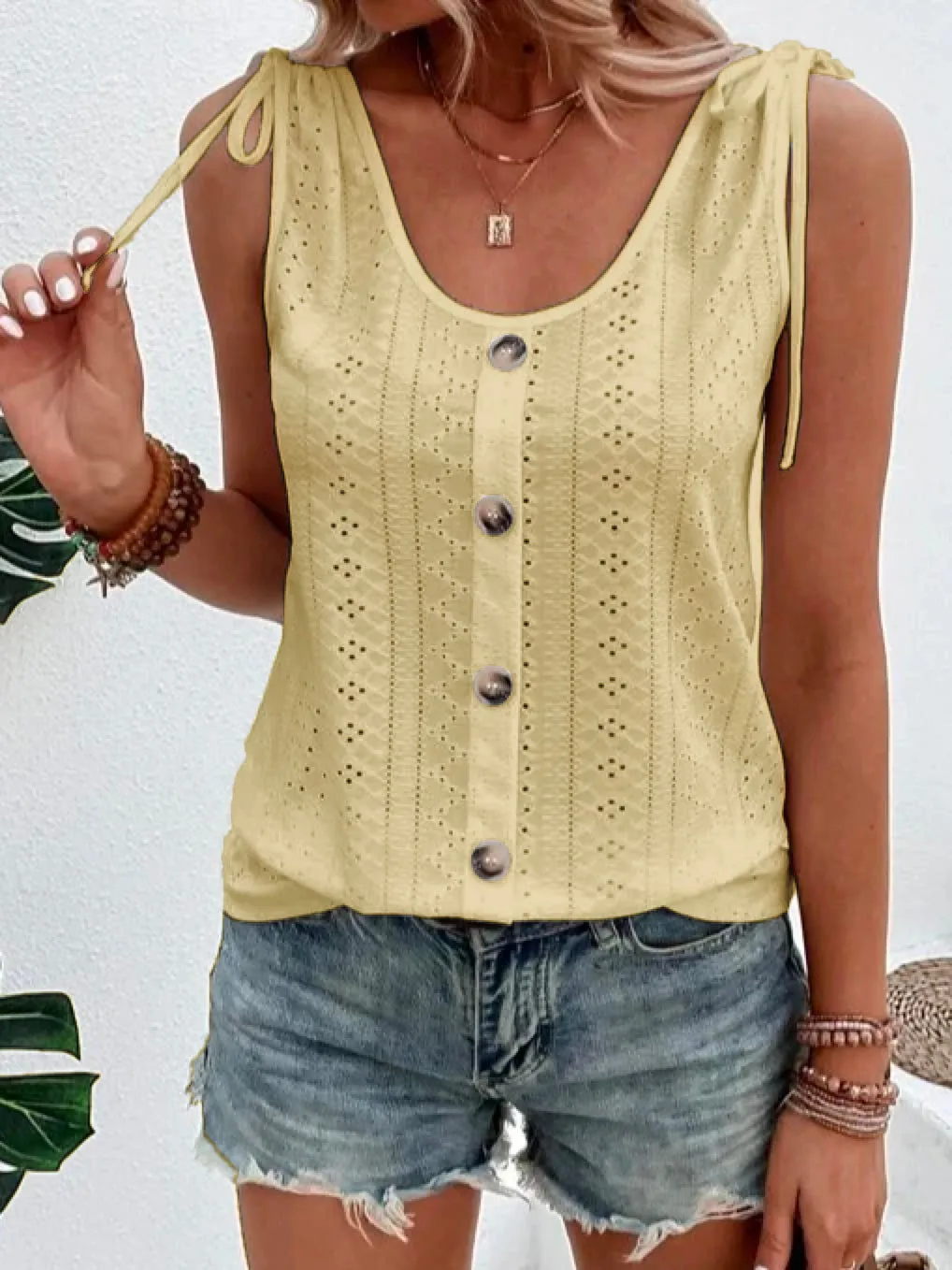 Ivyshape | Casual Tank Blouse Top with Buttons for Women