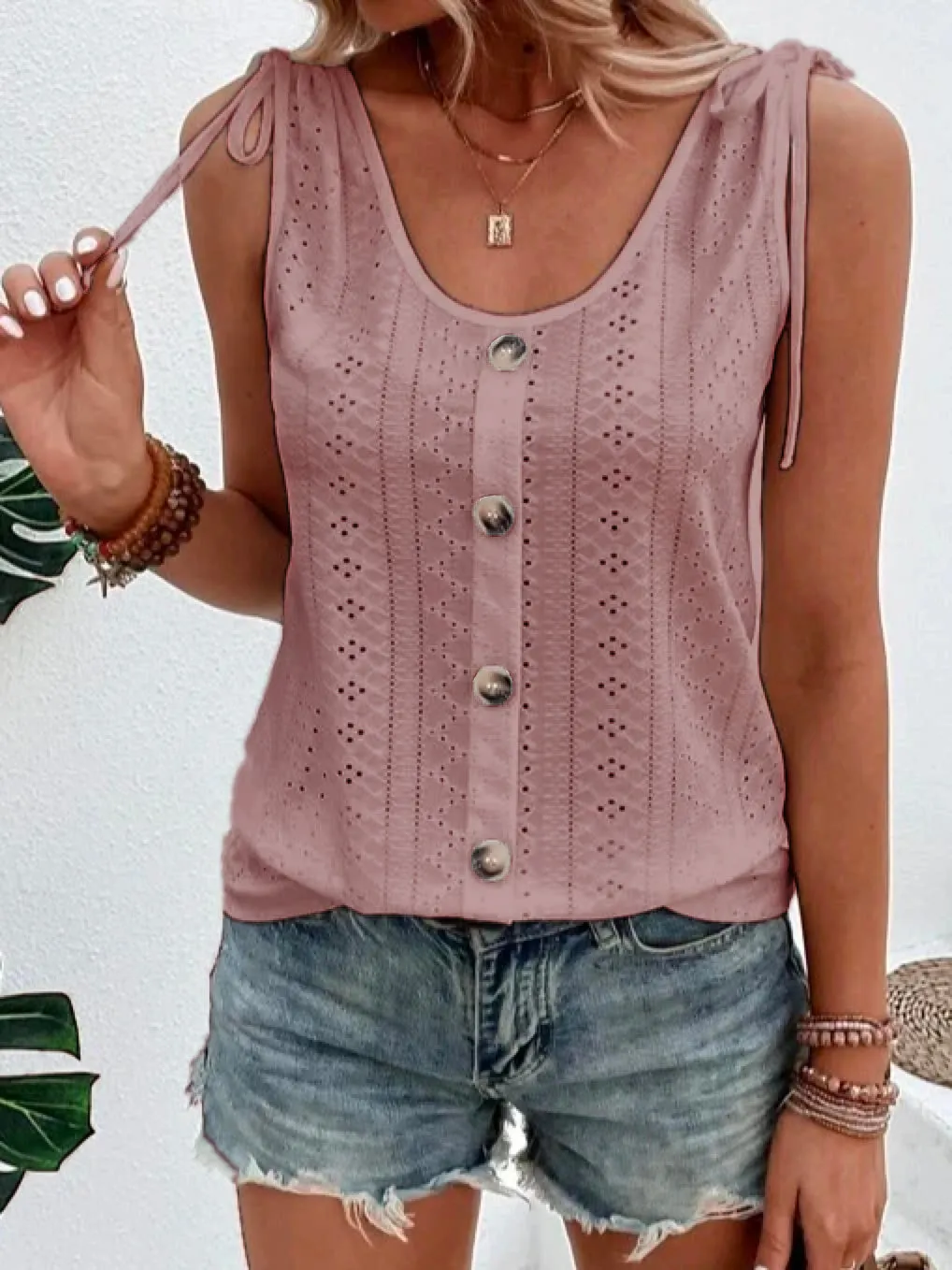 Ivyshape | Casual Tank Blouse Top with Buttons for Women