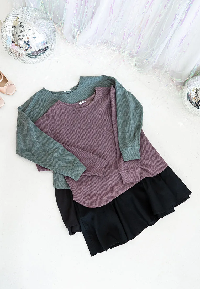 Kara Knitted Preppy Fake Layer Long Blouse - Green