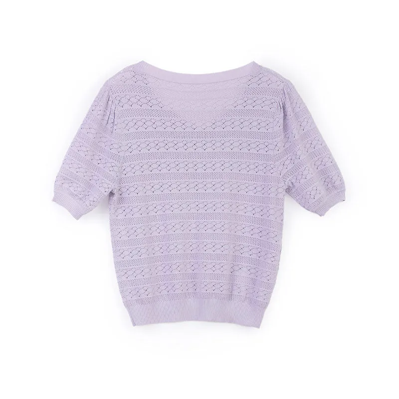 Lavender Knitted Hollow T-shirt