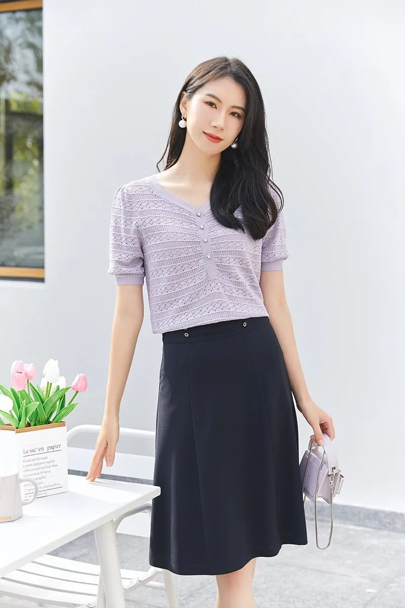 Lavender Knitted Hollow T-shirt