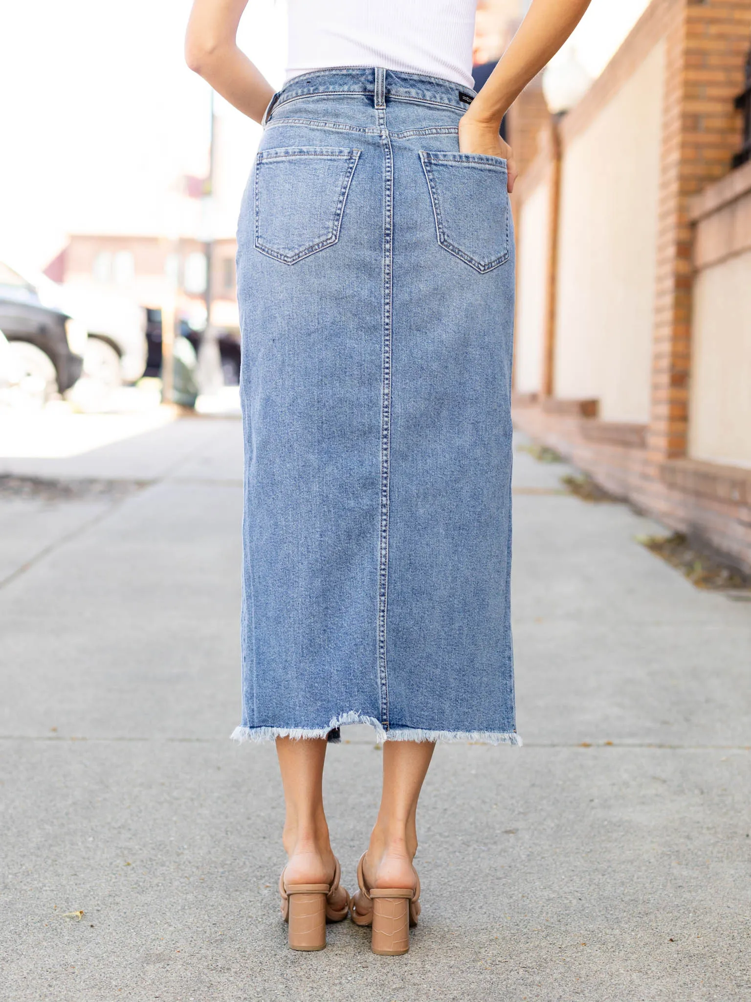 Liverpool 5 Pocket Denim Maxi Skirt