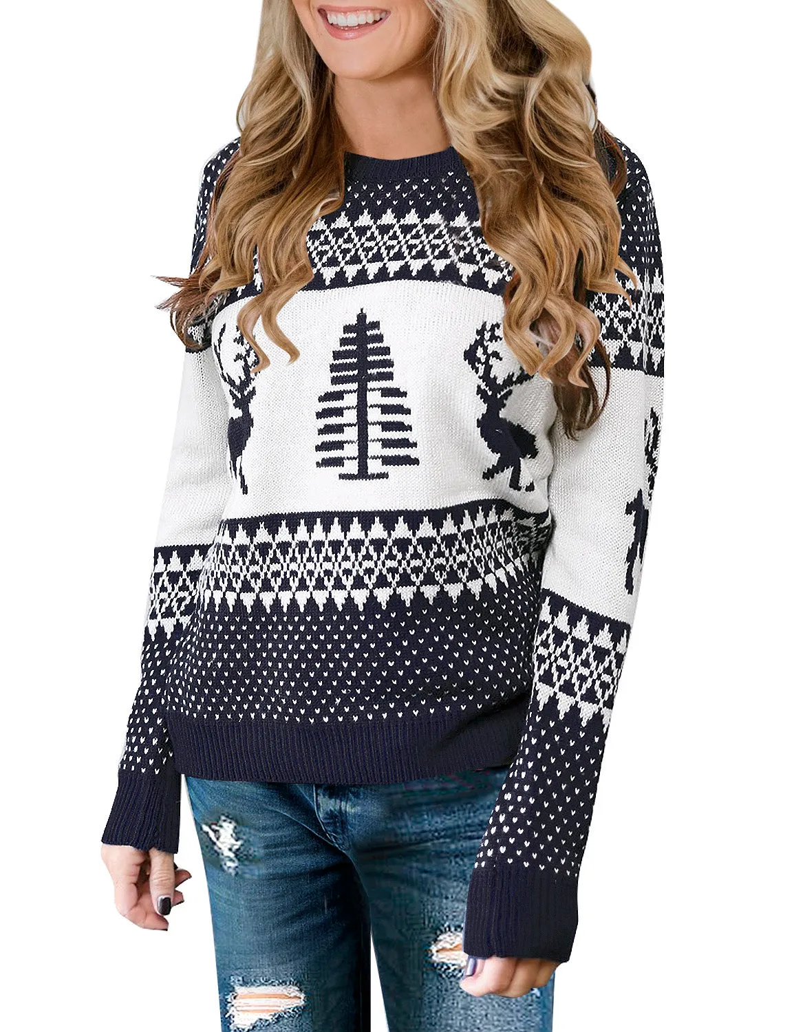 luvamia Women's Crewneck Ugly Christmas Sweater Casual Knit Pullover Sweater Top