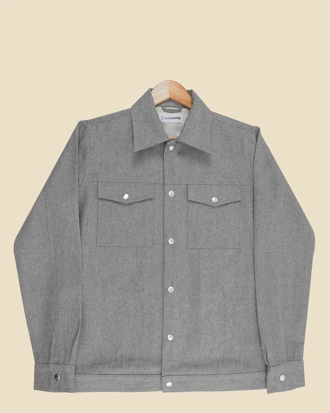 Luxire Light Grey Wool Shirt Jacket