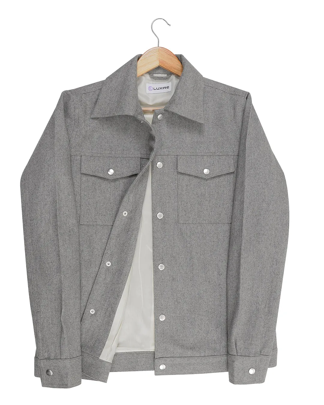 Luxire Light Grey Wool Shirt Jacket