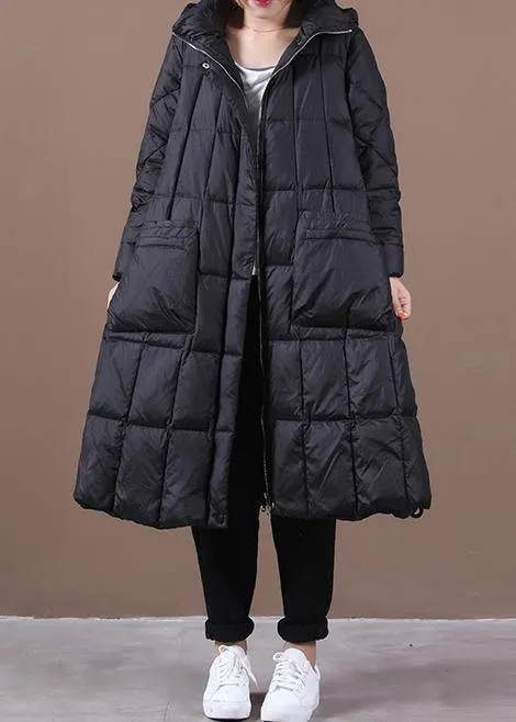 Luxury black warm winter coat plus size womens parka hooded zippered  coats