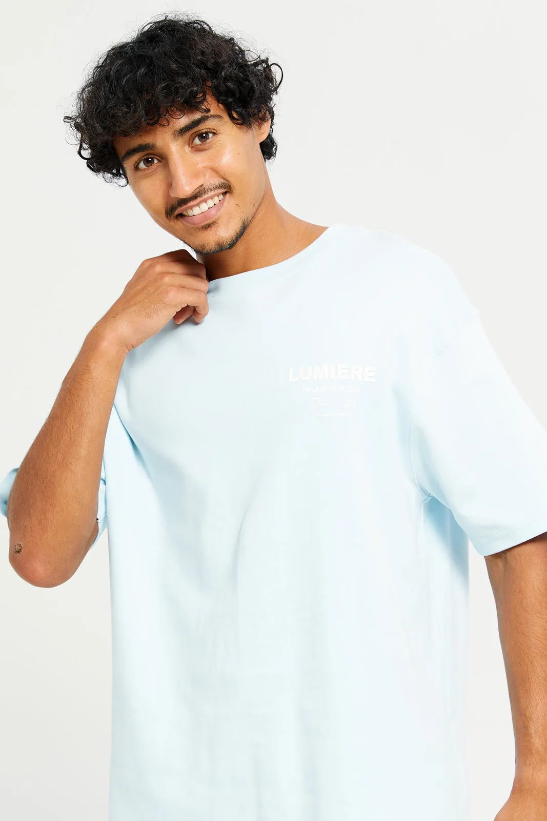 Men Blue Short Sleeved Lounge Shirt