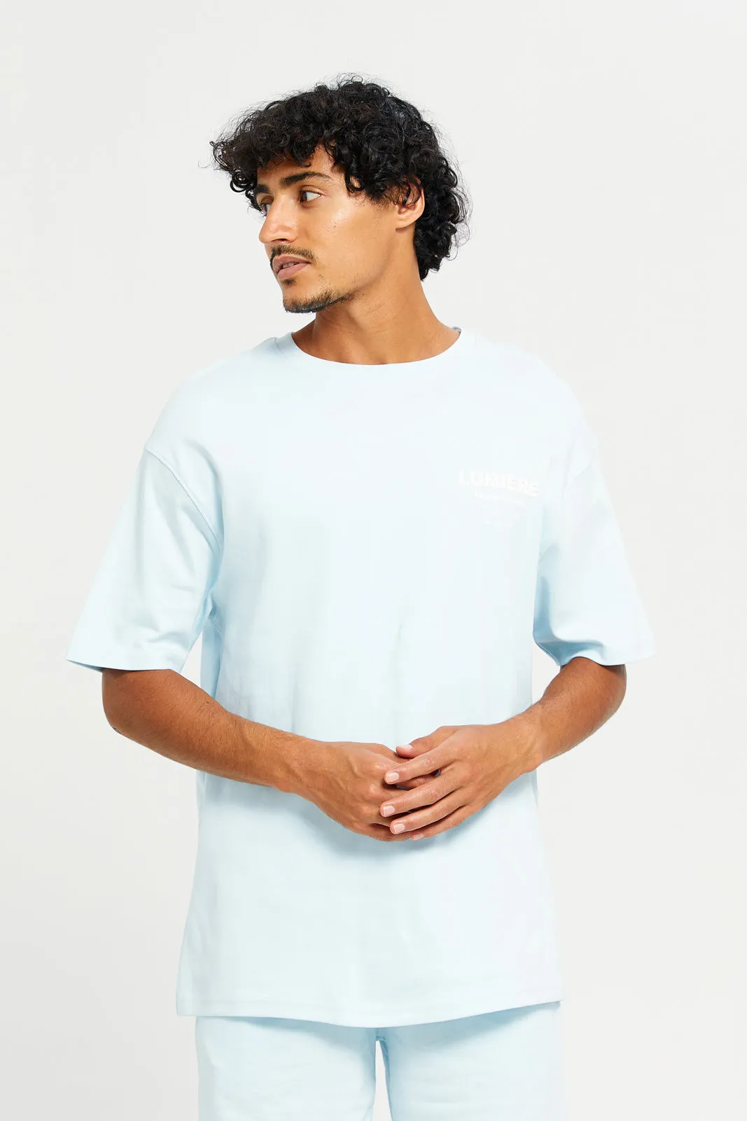 Men Blue Short Sleeved Lounge Shirt