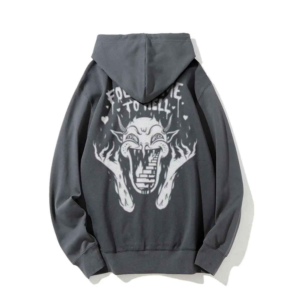 Mens FOLLOW ME TO HELL Graphic Pullover Hoodies