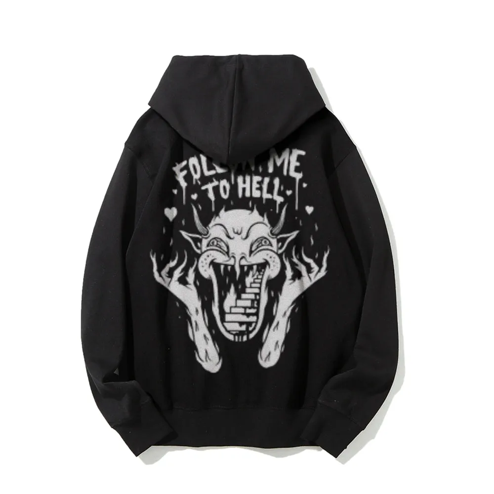 Mens FOLLOW ME TO HELL Graphic Pullover Hoodies