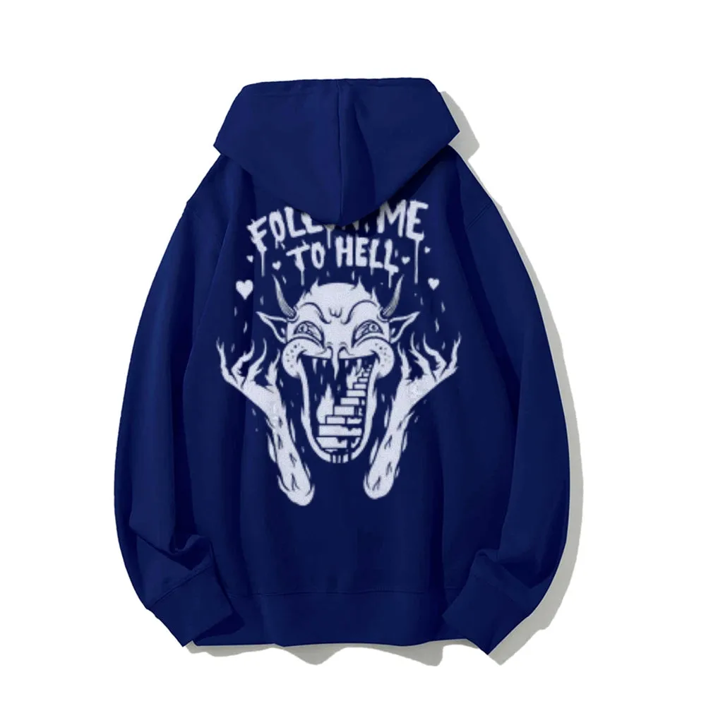 Mens FOLLOW ME TO HELL Graphic Pullover Hoodies