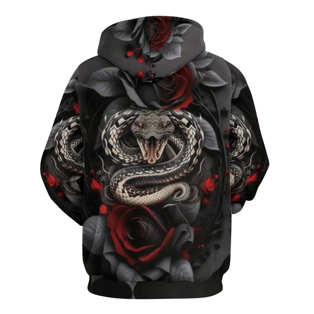 Mens Halloween Evil Snake with Roses 3D Print Hoodies