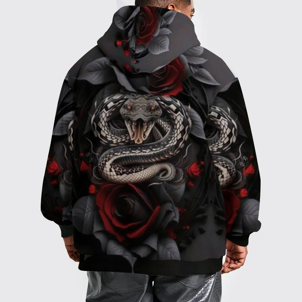 Mens Halloween Evil Snake with Roses 3D Print Hoodies