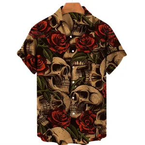 Men's Hawaiian Shirt Loose Top 5xl 3d Skull Print Shirts For Men  Fashion Shirt Men Women Tee Breathable Summer Short Sleeve