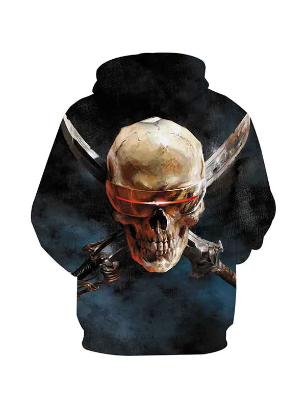 Men's Horror Double Knife Skull Graphic Print Hoodies