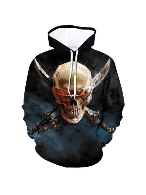 Men's Horror Double Knife Skull Graphic Print Hoodies