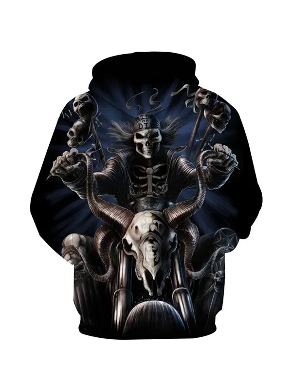 Men's Horror Skull Bull Rider Graphic Print Hoodies