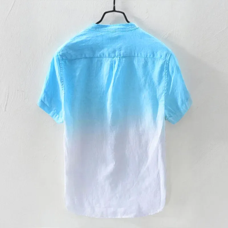 Men's Solid Color Thin Breathable Gradient Collar Cotton Linen Top