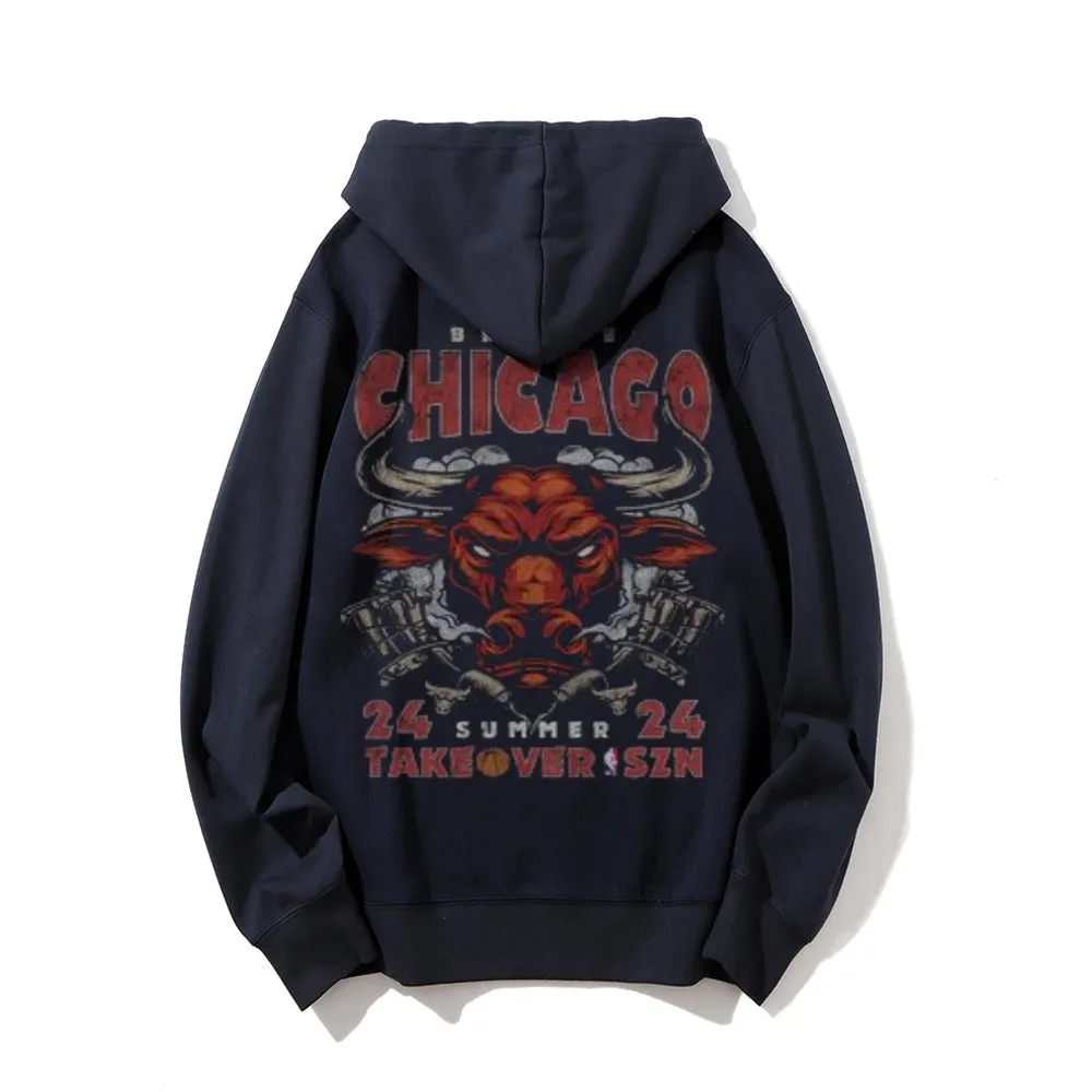 Mens Vintage Chicago Darkness Style Print Graphic Pullover With Kangaroo Pocket Hoodies