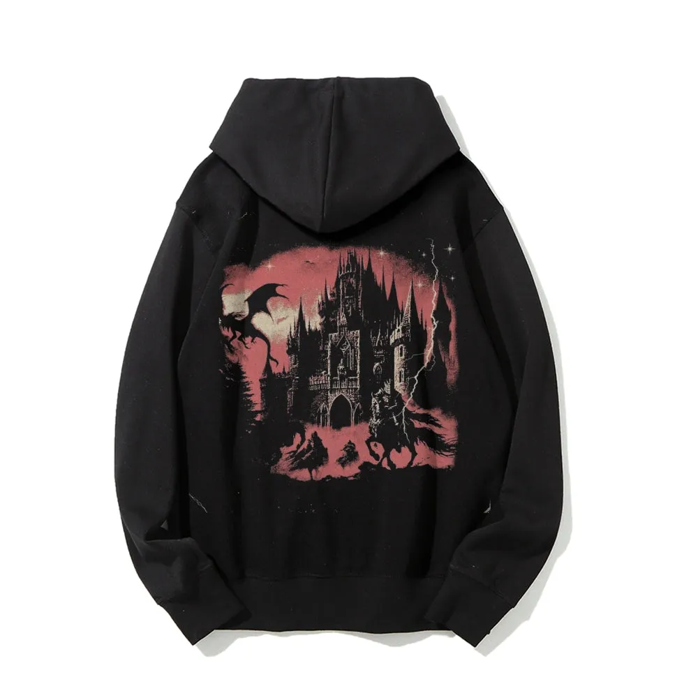 Mens Vintage Ghost Night Darkness Style Print Graphic Pullover With Kangaroo Pocket Hoodies