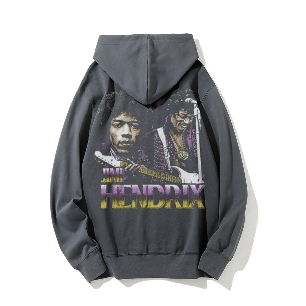 Mens Vintage Hendrix Darkness Style Print  Graphic Pullover With Kangaroo Pocket Hoodies