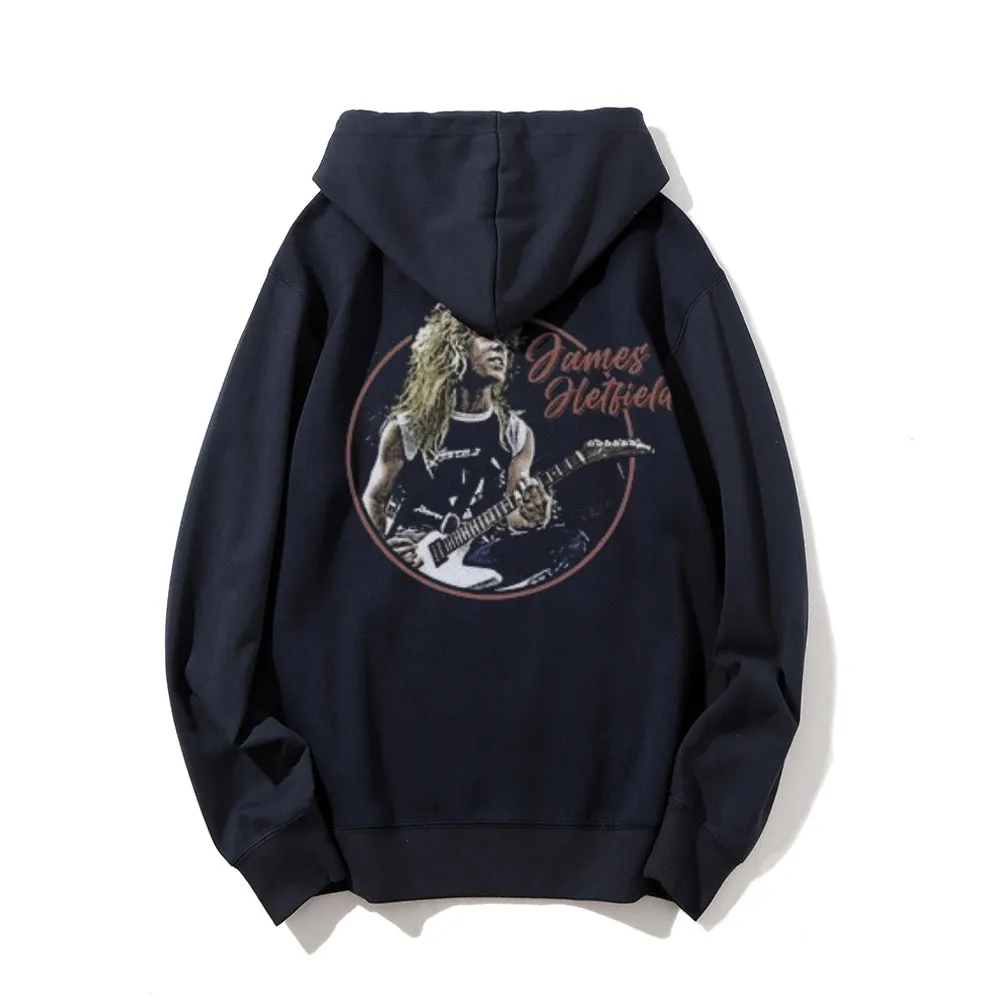 Mens Vintage James Guitar Darkness Style Print Graphic Pullover With Kangaroo Pocket Hoodies