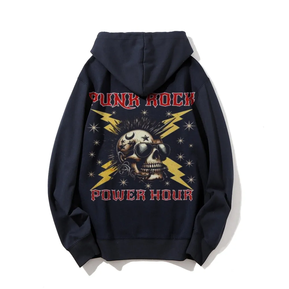 Mens Vintage The Punk Rock Darkness Style Graphic Pullover With Kangaroo Pocket Hoodies