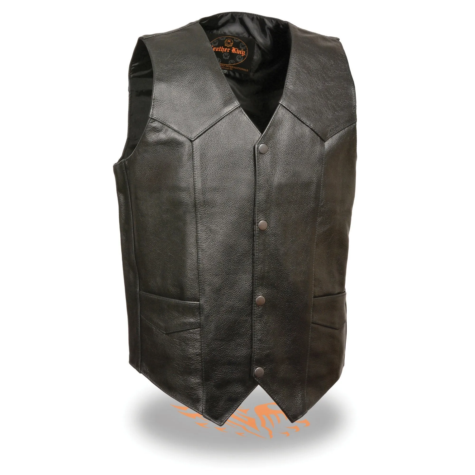 Milwaukee Leather SH1310 Men's Black Leather Classic V-Neck Motorcycle Rider Vest w/ Front Snap Button Closure