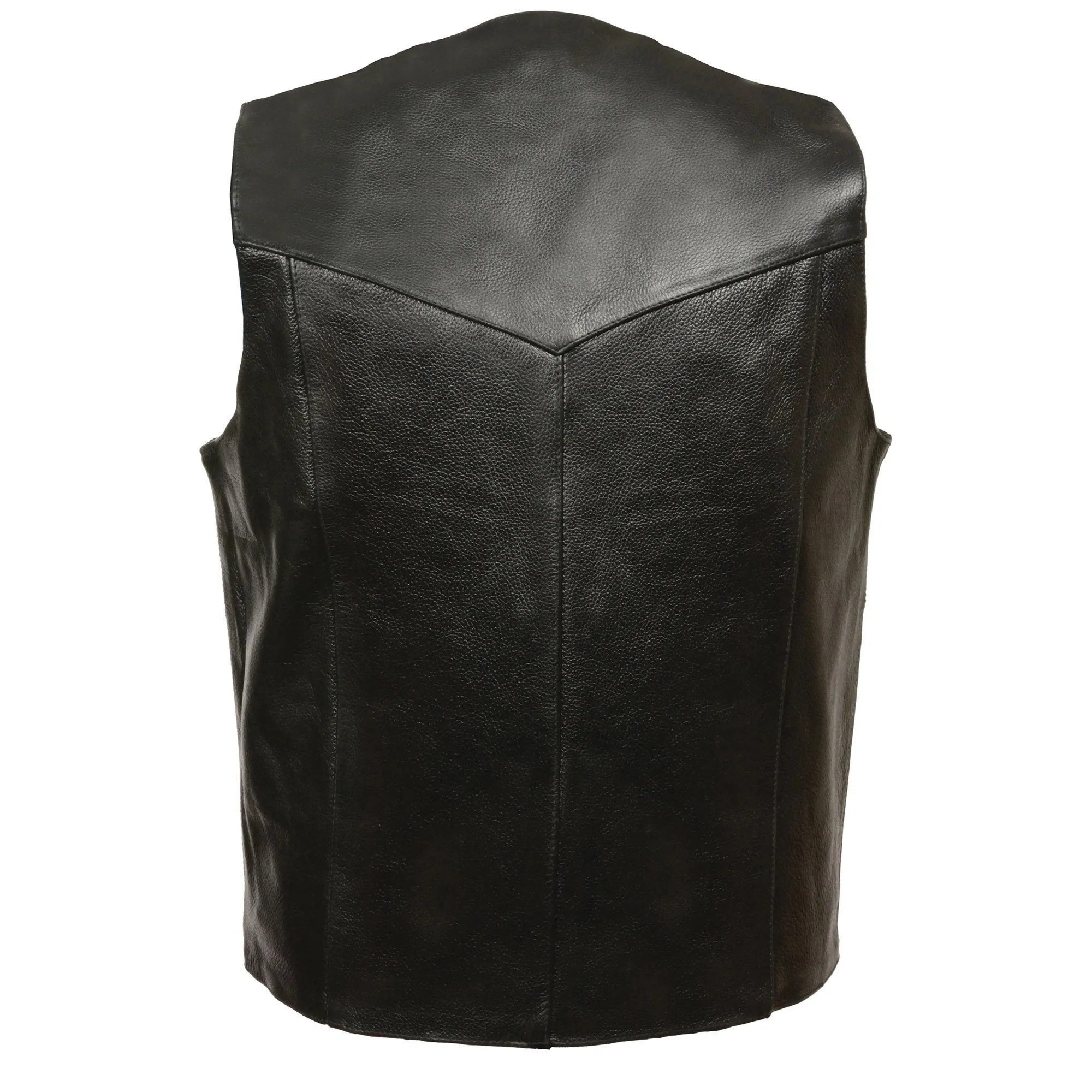 Milwaukee Leather SH1310 Men's Black Leather Classic V-Neck Motorcycle Rider Vest w/ Front Snap Button Closure