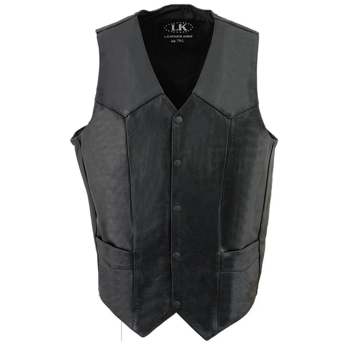 Milwaukee Leather SH1310Tall Men's Black Leather Classic V-Neck Motorcycle Rider Vest w/ Snap Button Closure