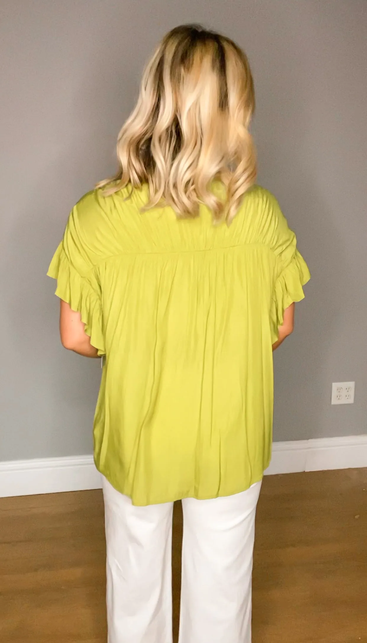 Nancee Button Up Top | Chartreuse | Plus