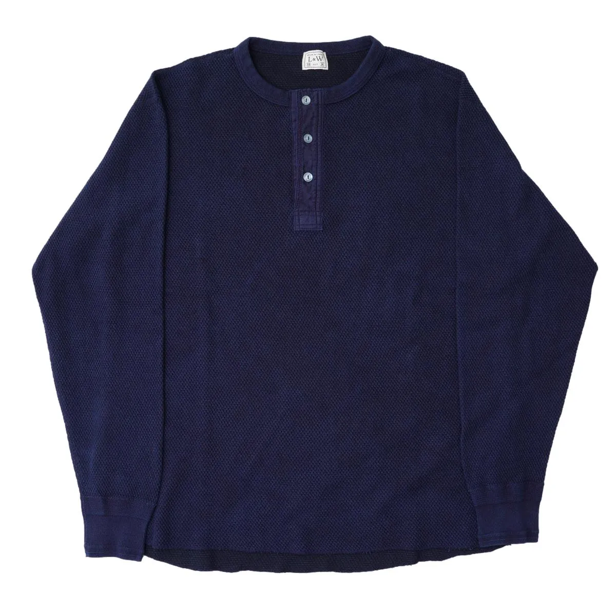 OD LW Indigo Dyed Double Face Hex Honeycomb Henley Thermal