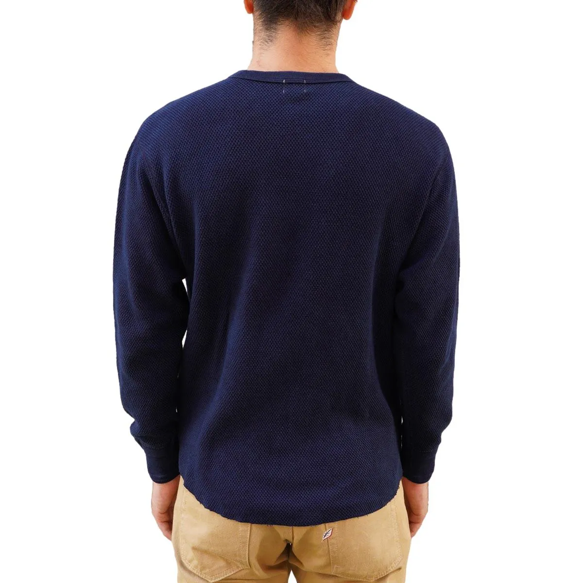 OD LW Indigo Dyed Double Face Hex Honeycomb Henley Thermal