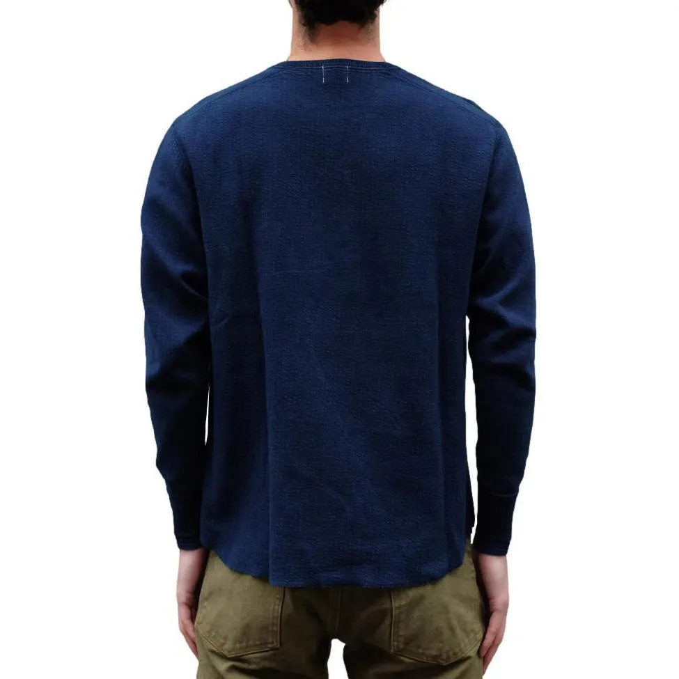 OD LW Indigo Dyed Double Face Jacquard Crewneck Thermal