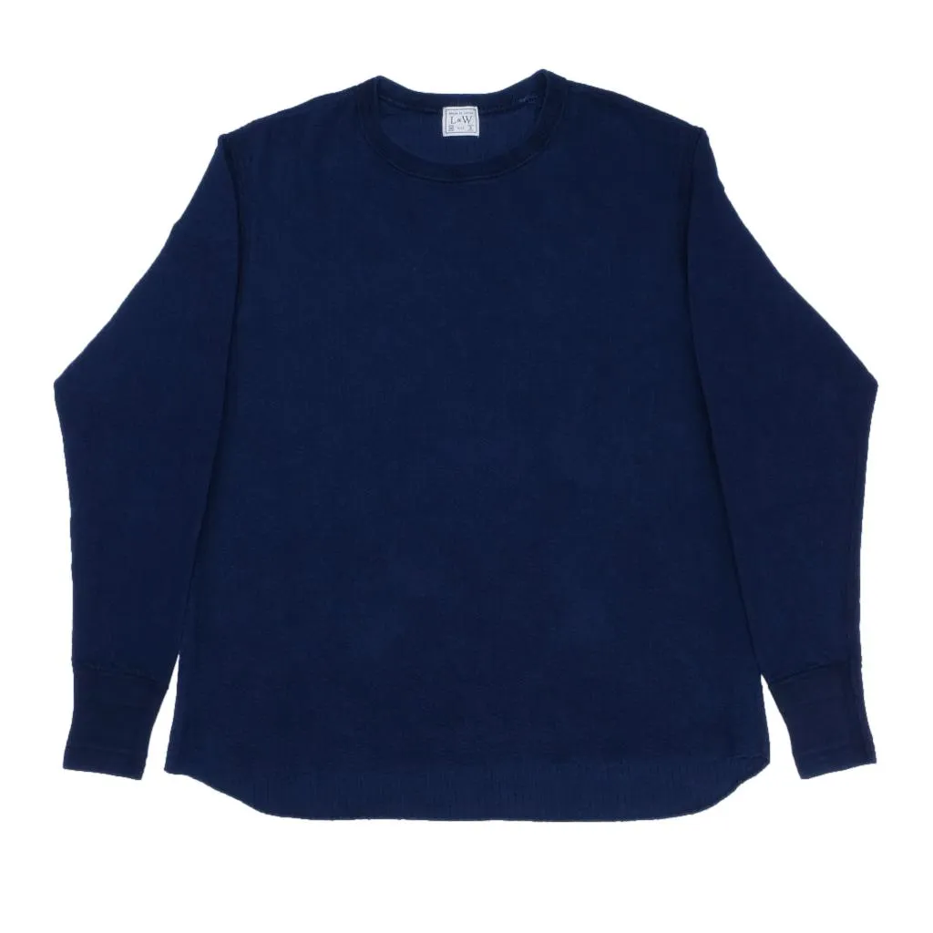 OD LW Indigo Dyed Double Face Jacquard Crewneck Thermal