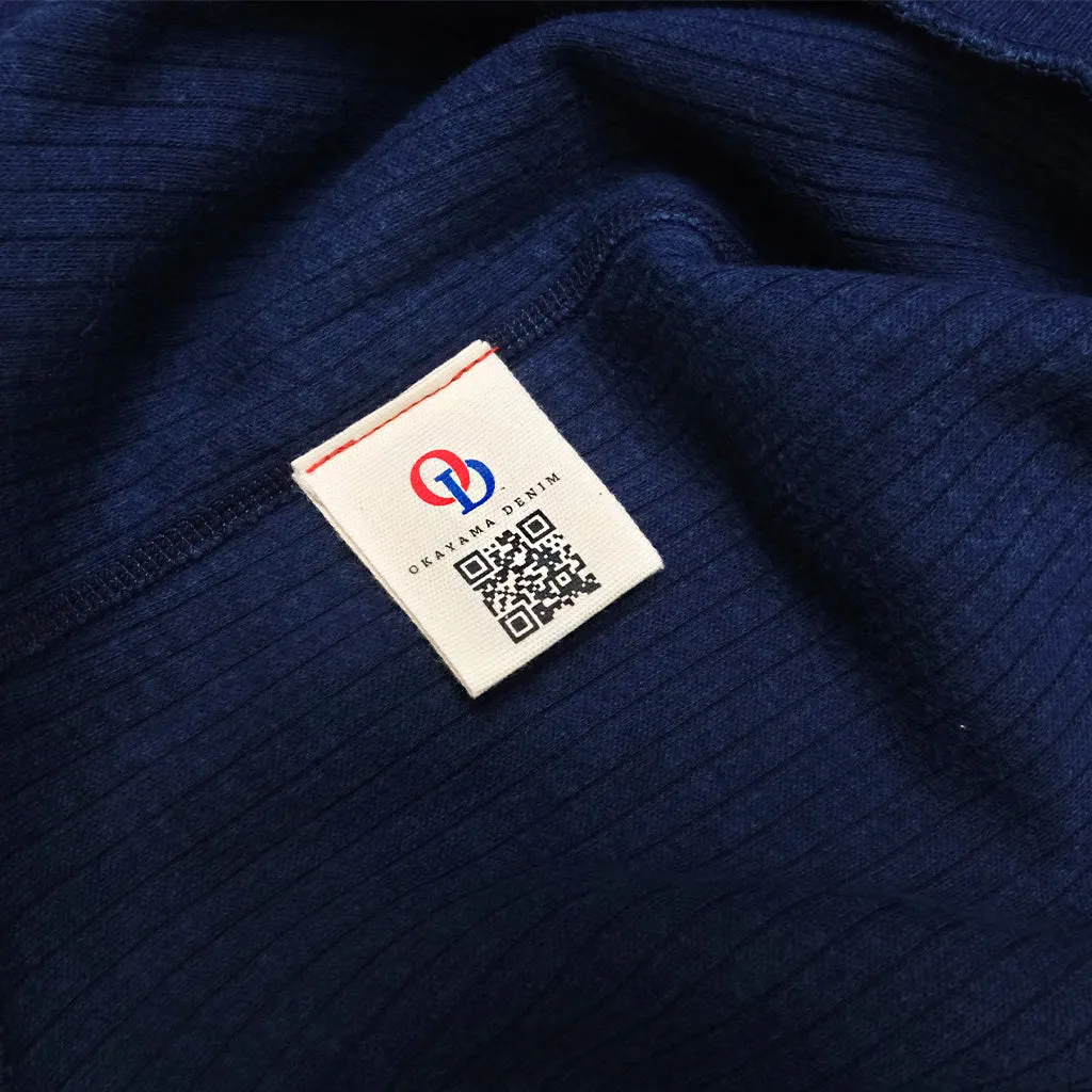 OD LW Indigo Dyed Double Face Jacquard Crewneck Thermal