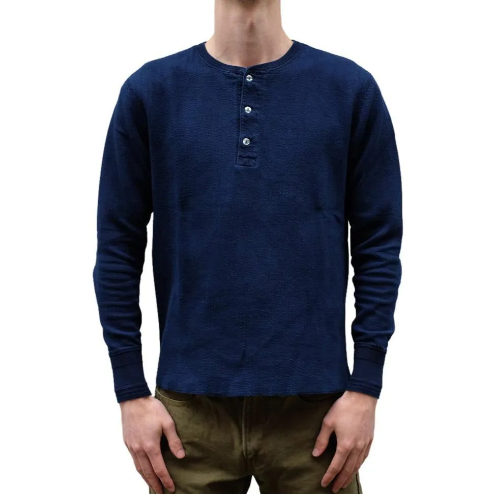 OD LW Indigo Dyed Double Face Jacquard Thermal Henley