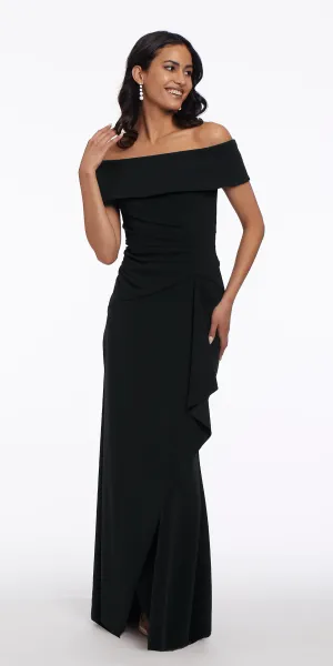 Off the Shoulder Crepe Dress with Side Drape