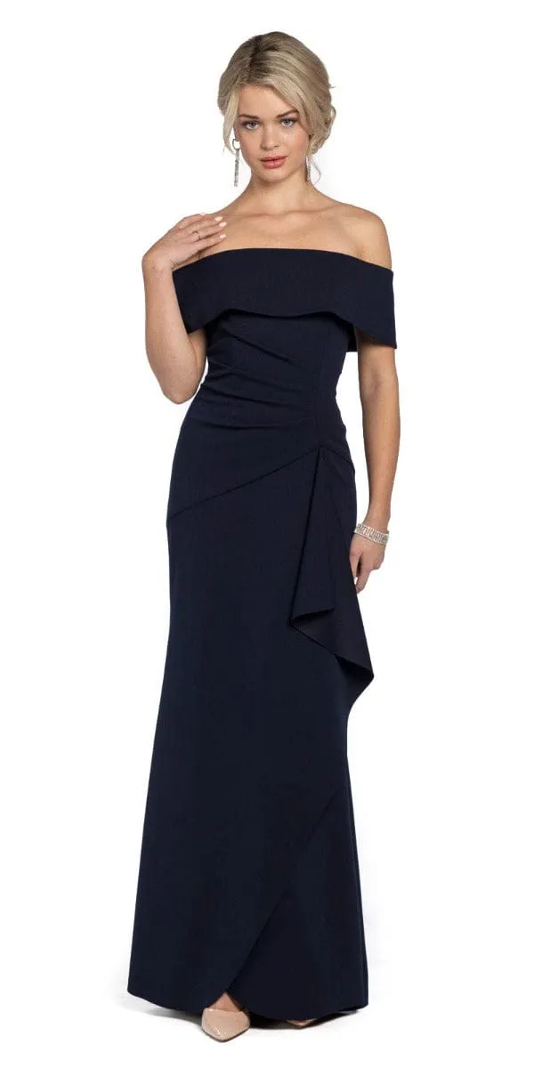 Off the Shoulder Crepe Dress with Side Drape