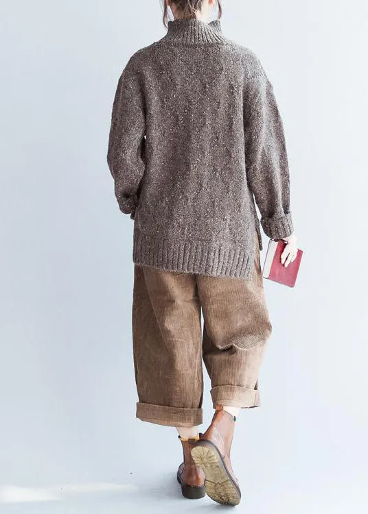 Oversized Chocolate knit sweaters women high neck warm winter knit tops