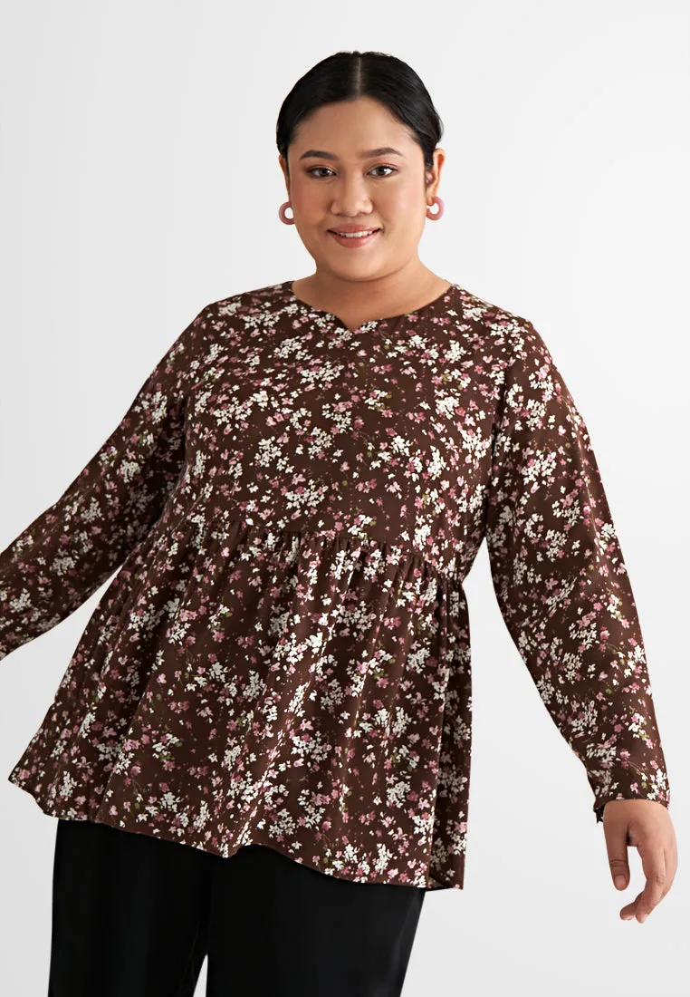 Poppy Printed Long Sleeves Peplum Blouse