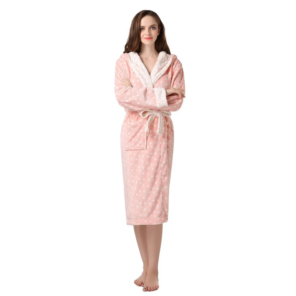 RH Ladies Polka Dressing Gown Fleece Robes Soft Cozy Lounge Bath Womens RHW2235