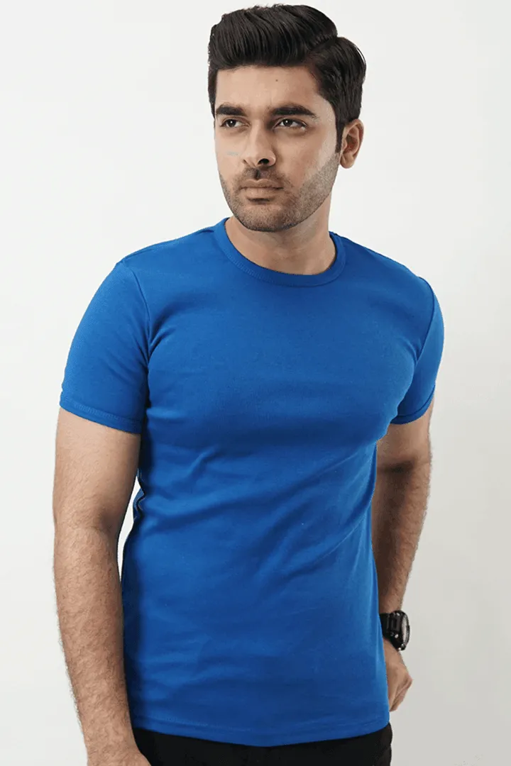 Ribbed Crewneck T-Shirt – Bold Blue