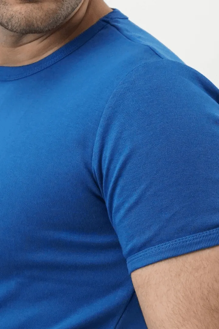 Ribbed Crewneck T-Shirt – Bold Blue